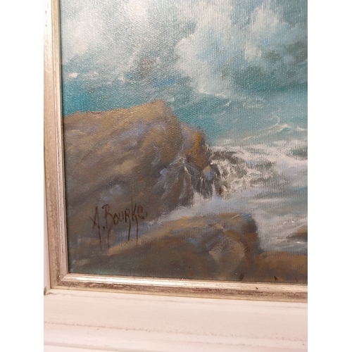114 - Anne-Marie Bourke  West of Ireland Seascape. Oil on Board, mounted in a painted frame. { 69cm H X 99... 