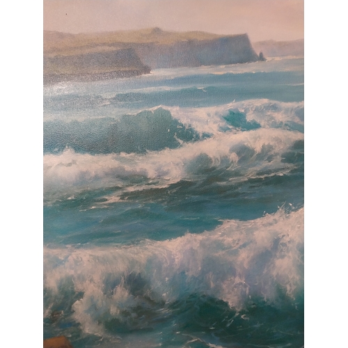 114 - Anne-Marie Bourke  West of Ireland Seascape. Oil on Board, mounted in a painted frame. { 69cm H X 99... 