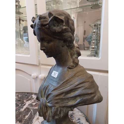 115 - Composition bronzed effect bust of a Lady. { 46cm H X 31cm W X 20cm D }.
