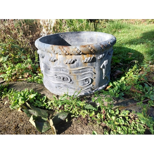 12 - Pair of 19th. C. lead planters decorated with Dolphins. { 23cm H X 37cm Dia }.