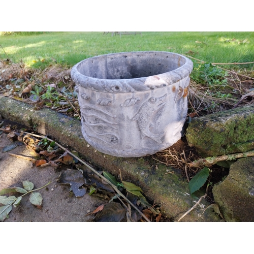 12 - Pair of 19th. C. lead planters decorated with Dolphins. { 23cm H X 37cm Dia }.