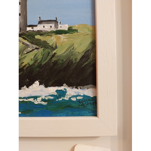 122 - Gerard Dillon The  Dingle Light House, Oil on Board, signed, mounted in a painted frame. { 19cm H X ... 