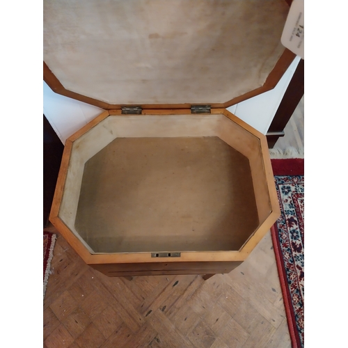 125 - 19th. C. burr walnut with satinwood inlay sewing table, raised on square tapered legs. { 68cm H X 40... 