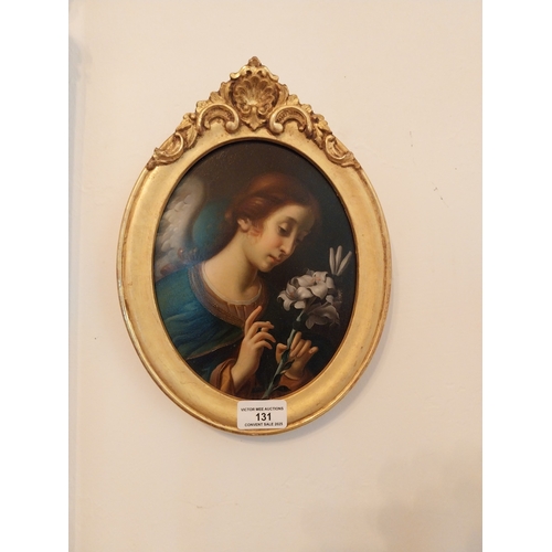 131 - Pair of early 19th. C. Religious Scenes Oil on Boards, mounted in giltwood frames. { 29cm H X 21cm W... 