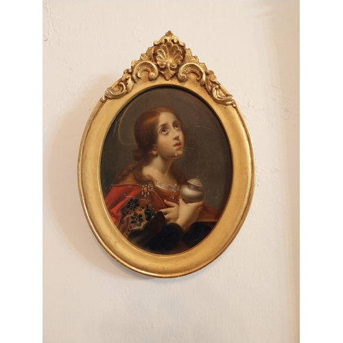 131 - Pair of early 19th. C. Religious Scenes Oil on Boards, mounted in giltwood frames. { 29cm H X 21cm W... 