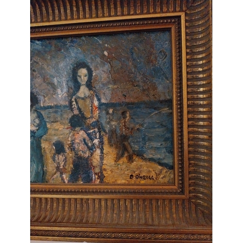 139 - Mother and Child Fishing Scene   Oil on Board Signed D  O'Neill. [ 19cm H X 28cm W }.