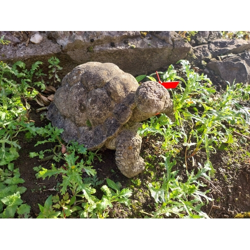 14 - Pair of weathered composition models of Tortoises. { 20cm H X 24cm W X 33cm D }.