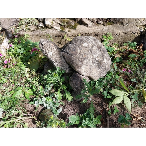 14 - Pair of weathered composition models of Tortoises. { 20cm H X 24cm W X 33cm D }.