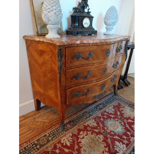 147 - 19th. C. French kingwood and ormulo mounted commode with marble top. { 84cm H X 120cm W X 52cm D }.