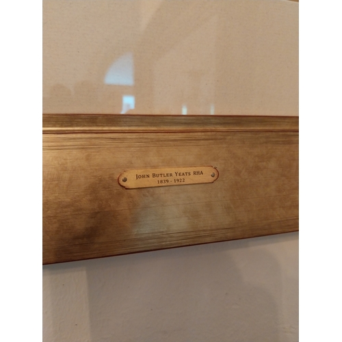 151 - Jack Butler Yeats - The Conversation  - Pencil drawing on paper, mounted in a gilt frame. { 15cm H X... 