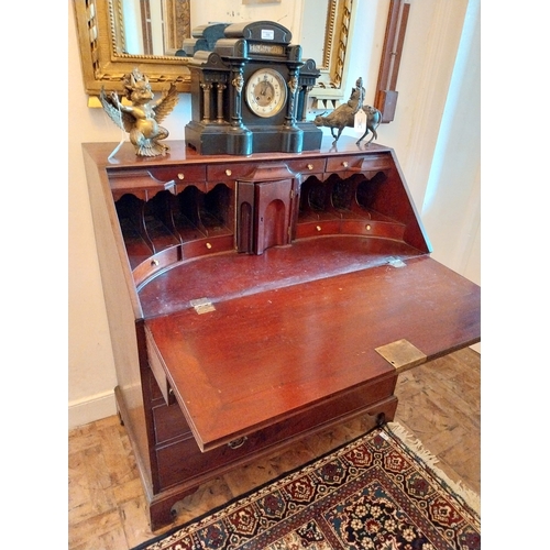 153 - Georgian mahogany bureau chest of drawers with fitted interior, raised on bracket feet. { 110cm H X ... 
