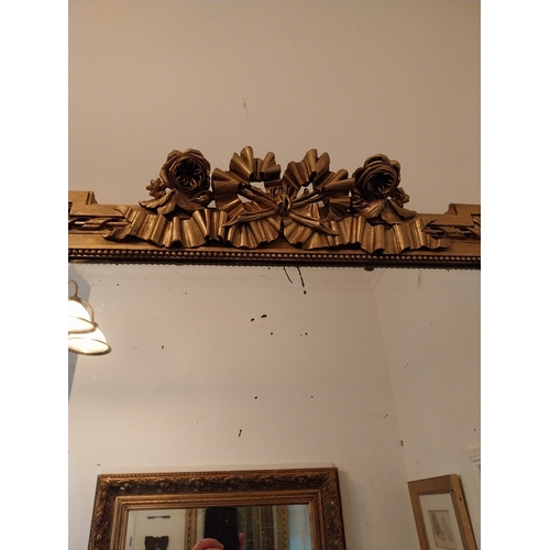 158 - 19th. C. carved gilt wood wall mirror, decorated with roses. { 134cm H X 100cm W }.