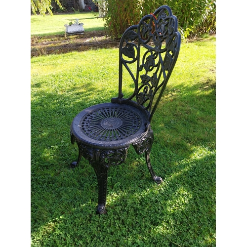 19 - Three piece cast iron garden set - Table { 73cm H X 66cm Dia } & two matching chairs { 80cm H X 40cm... 