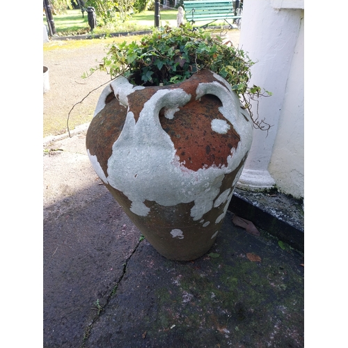 1 - Pair of 19th. C. terracotta urns. { 80cm H X 61cm Dia }.
