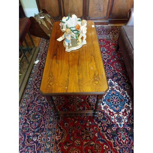 210 - Edwardian rosewood inlaid with satinwood coffee table, raised on turned legs. { 58cm H X 90cm W X 45... 