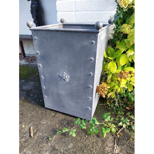 28 - Pair of good quality wrought iron lead effect planters, in the Georgian manner. { 90cm H X 58cm Sq. ... 