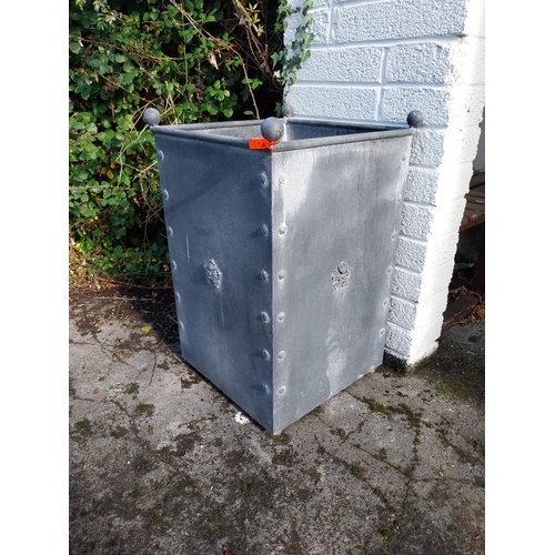 28 - Pair of good quality wrought iron lead effect planters, in the Georgian manner. { 90cm H X 58cm Sq. ... 