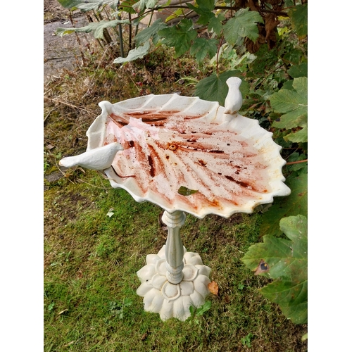 32 - Cast iron bird bath. { 67cm H X 40cm W X 38cm D }.