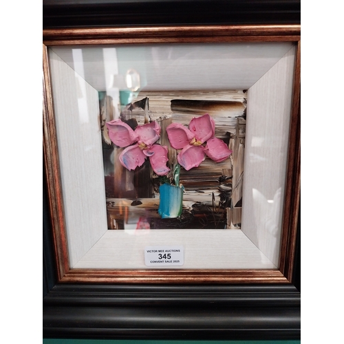 345 - Colin Flack Still Life Oil on Board,  mounted in a ebonised frame. { 13cm H X 14cm W }