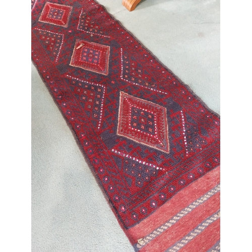349 - Good quality Persian carpet runner { 244cm L X 56cm W }.