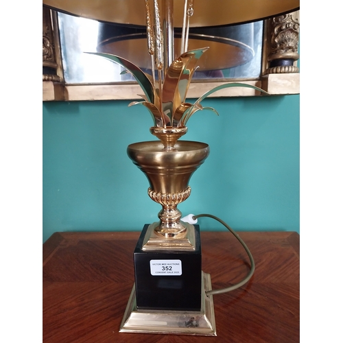 352 - Mid century gilded brass table lamp with cloth shade, in the Mason Jenson manner. { 74cm H X 41cm Di... 