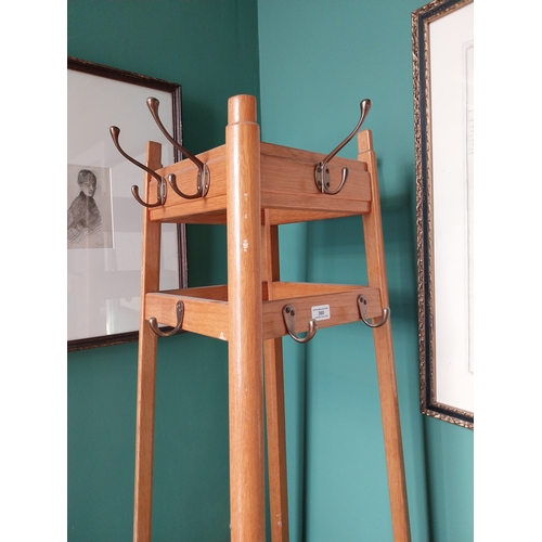 360 - 1950's oak hat and coat stand. { 183cm H X 47cm Sq. }.