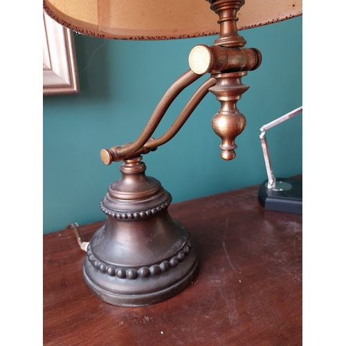369 - Early 20th. C. bronze and gilded brass adjustable desk lamp. { 47cm H X 25cm W X 33cm D }.