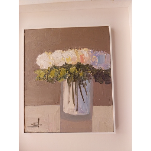 370 - Vivek Mandalia Flowers Acrylic on Board, mounted in a painted frame. { 31cm H X 25cm W }.
