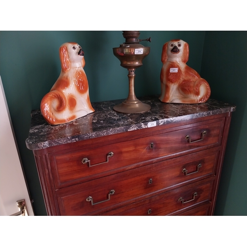 379 - 19th. C. French mahogany tallboy, the marble top above seven long drawers, raised on turned legs. { ... 