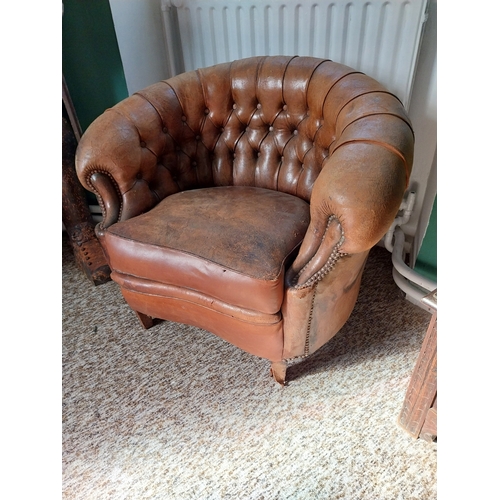 396A - Pair of early 20th. C. upholstered leather club chairs. { 75cm H X 93cm W X 75cm D }.