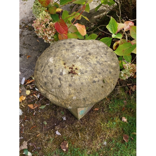 40 - 19th. C. sandstone staddle stone. { 50cm H X 47cm Dia. }.
