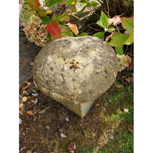 40 - 19th. C. sandstone staddle stone. { 50cm H X 47cm Dia. }.