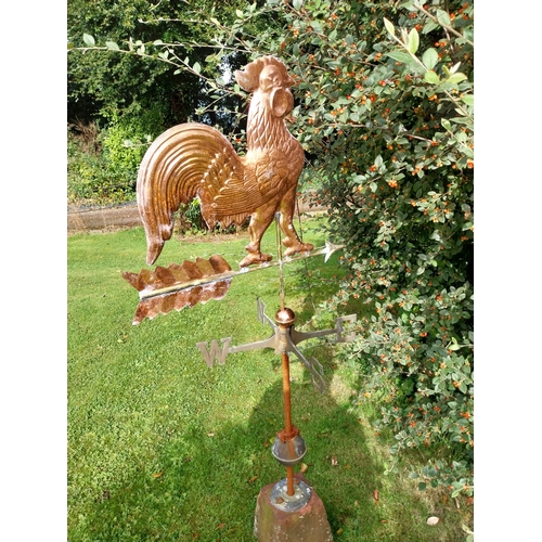 41 - Copper and wrought iron weather vane. { 147cm H X 63cm W X 47cm D }.
