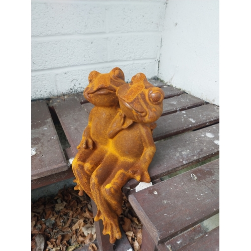 44 - Pair of cast iron models of Seated Frogs. { 30cm H X 20cm W X 18cm D }.