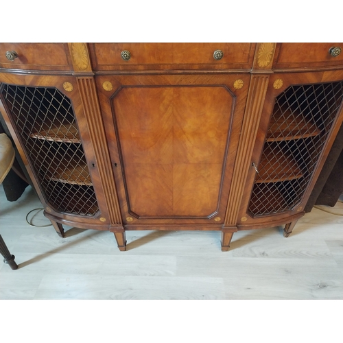 458 - Pair of exceptional quality satinwood inlaid side cabinets, the centr panelled door flanked by mesh ... 