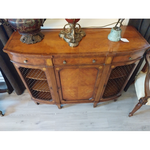 458 - Pair of exceptional quality satinwood inlaid side cabinets, the centr panelled door flanked by mesh ... 