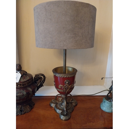 460 - Exceptional quality pair of 19th. C. gilded brass and ceramic table lamps, decorated with dragons wi... 