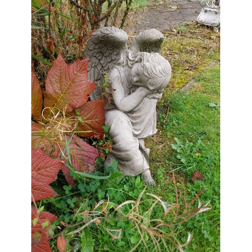 49 - Pair of moulded stone Sleeping Angels. { 37cm H X 32cm W X 48cm D }.