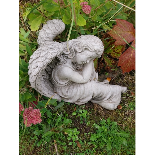 49 - Pair of moulded stone Sleeping Angels. { 37cm H X 32cm W X 48cm D }.