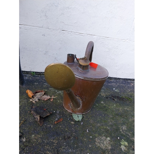 6 - Early 20th. C. copper and brass watering can { 37cm H X 23cm W X 56cm D}.