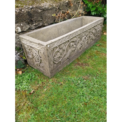 62 - Good quality decorative moulded sandstone planter. { 32cm H X 107cm W X 36cm D }.