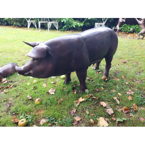67 - Good quality bronze sculpture of a female Pig. { 56cm H X 130cm W X 35cm D }.