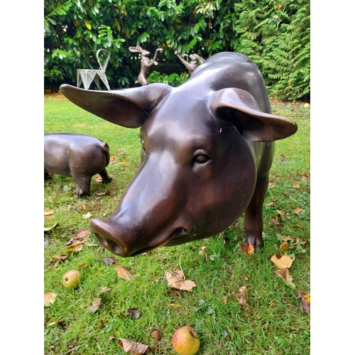 67 - Good quality bronze sculpture of a female Pig. { 56cm H X 130cm W X 35cm D }.