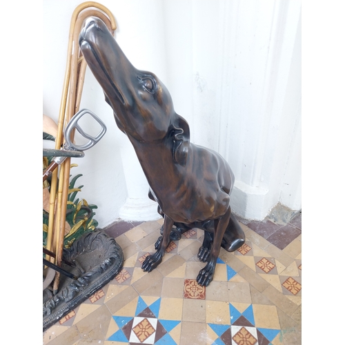 76 - Good quality bronze model of a seated Whippet { 84cm H X 33cm W X 58cm D }.