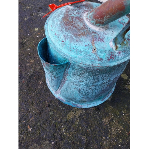 9 - Early 20th. C. copper watering can with long spout. { 70cm H X 26cm W X 24cm D }