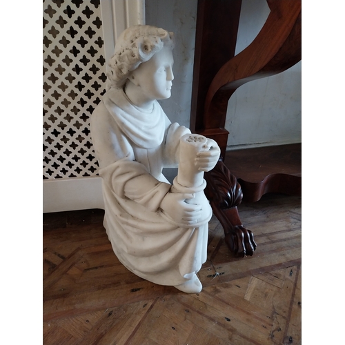 96 - Pair of early 20th C. carved marble figures of Angels, missing wings. { 60cm H X 22cm W X 32cm D }.