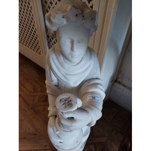 96 - Pair of early 20th C. carved marble figures of Angels, missing wings. { 60cm H X 22cm W X 32cm D }.