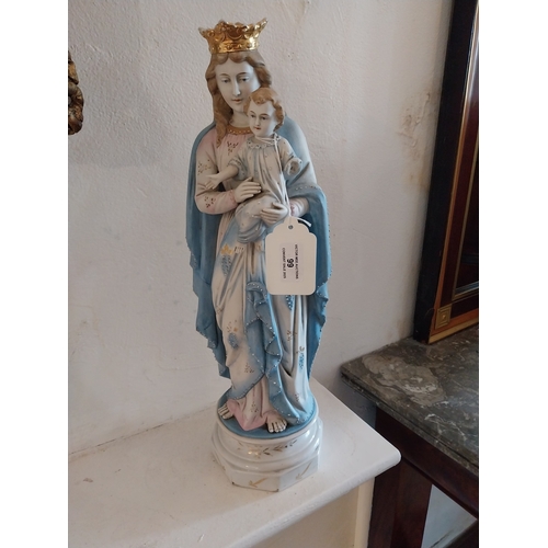 99 - Two early 20th. C. handpainted ceramic Religious figures. { 45cm H X 17cm W X 13cm D }.
