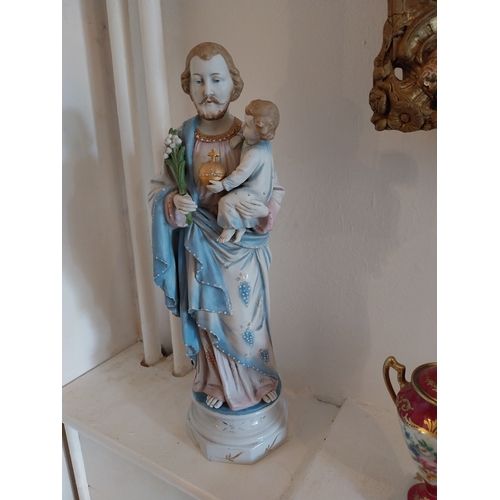 99 - Two early 20th. C. handpainted ceramic Religious figures. { 45cm H X 17cm W X 13cm D }.