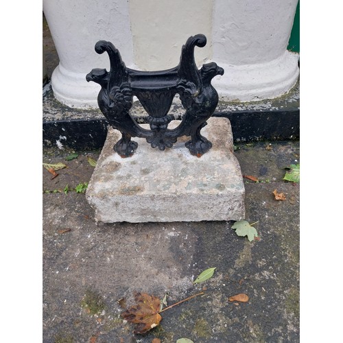 3A - Rare pair of 19th. C. cast iron foot scrapers in the form of griffins, mounted in granite bases. { 4... 